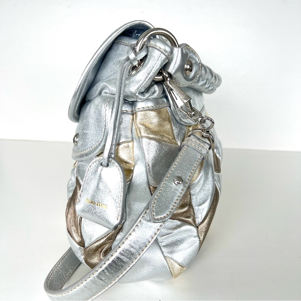 ♦️SOLD♦️MIU MIU Coffer Metallic Silver Gold Bronze Leather Patchwork Shoulder - Picture 7 of 16
